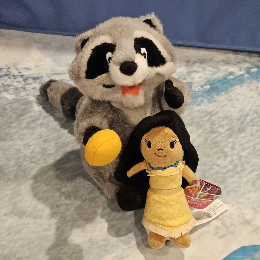 Vintage Disney Meeko Plush w/ Biscuit Cracker & Pocahontas Plush Bundle